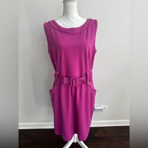 New York & Company Vibrant Pink Belted Midi Dress
